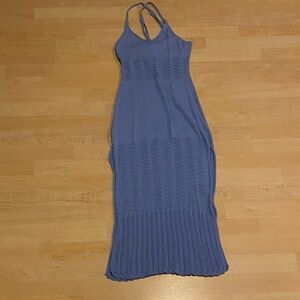 Zesica Blue Knit Maxi Dress Beach Cover Up Slit Sides Size M
